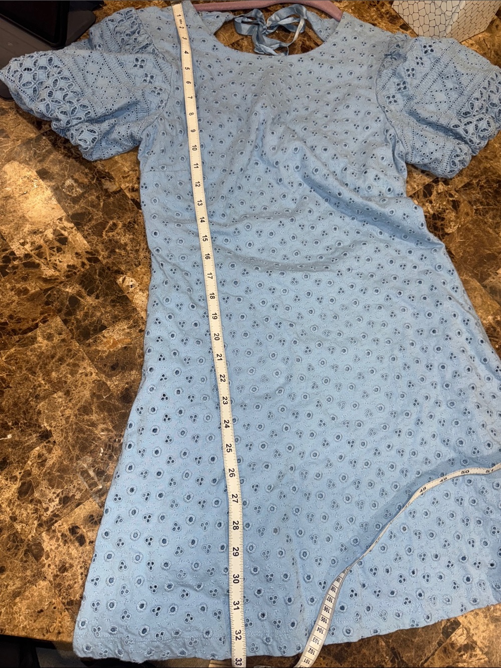 Free People Light Blue Eyelet Mini Dress with Puff Sleeves Size Small - Picture 9 of 13